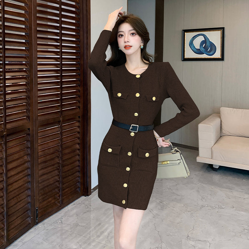 Fashion temperament Celebrity dress Xiaoxiangfeng waist knitted sweater short skirt