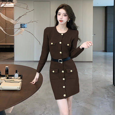 Fashion temperament Celebrity dress Xiaoxiangfeng waist knitted sweater short skirt