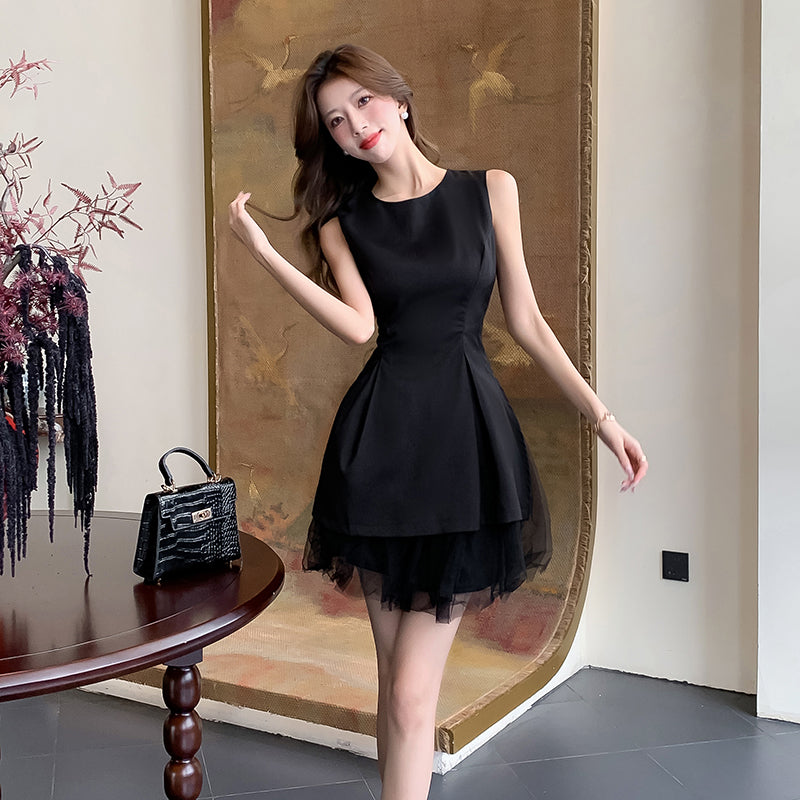 Stylish Black Mesh Splicing Dress Evening Dress