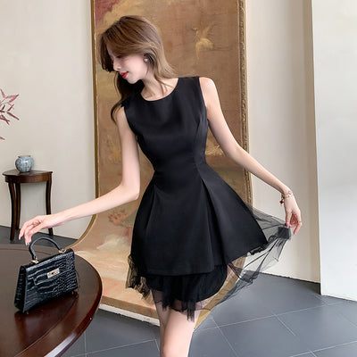 Stylish Black Mesh Splicing Dress Evening Dress