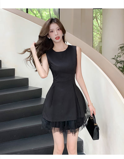 Stylish Black Mesh Splicing Dress Evening Dress