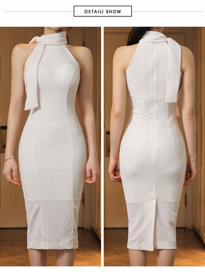 Korean version of temperament neck slim waist hip fashion dress