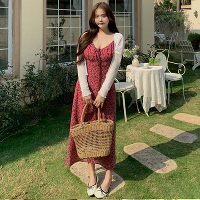 Stylish Plus Size Red Floral Suspender Dress - Sweet Summer Vacation Essential