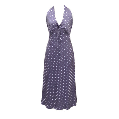 Off-the-Shoulder Purple Polka Dot Dress - Large Size French Retro Style