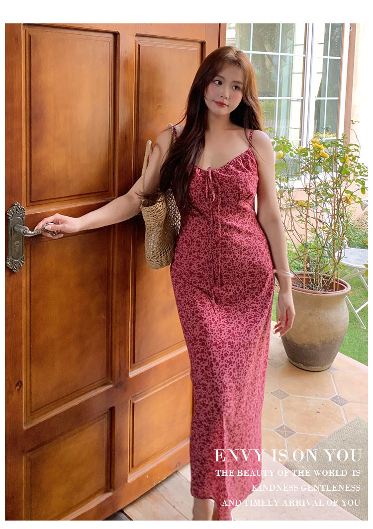Stylish Plus Size Red Floral Suspender Dress - Sweet Summer Vacation Essential