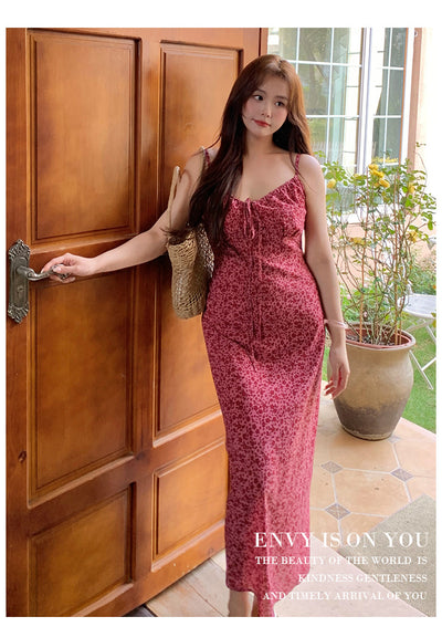 Stylish Plus Size Red Floral Suspender Dress - Sweet Summer Vacation Essential