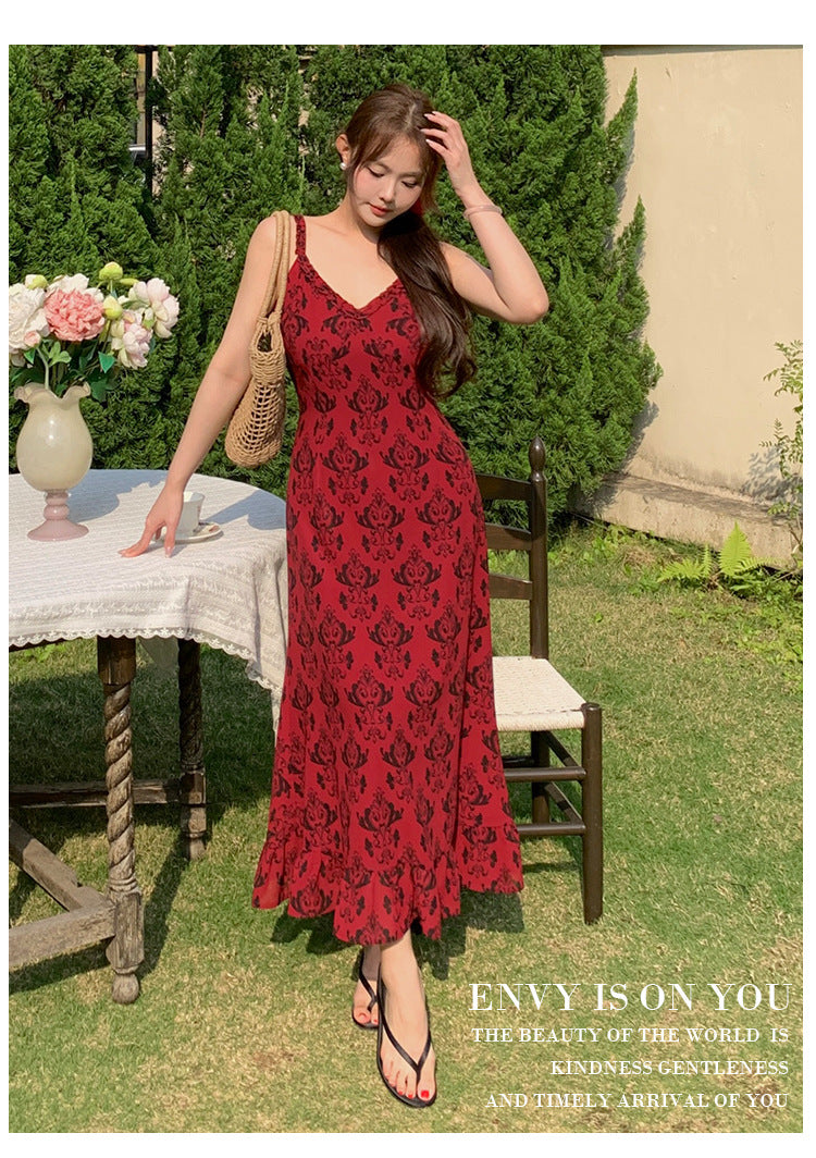 ‌French Retro Floral Dress – Plus Size Suspenders & Thin Fit